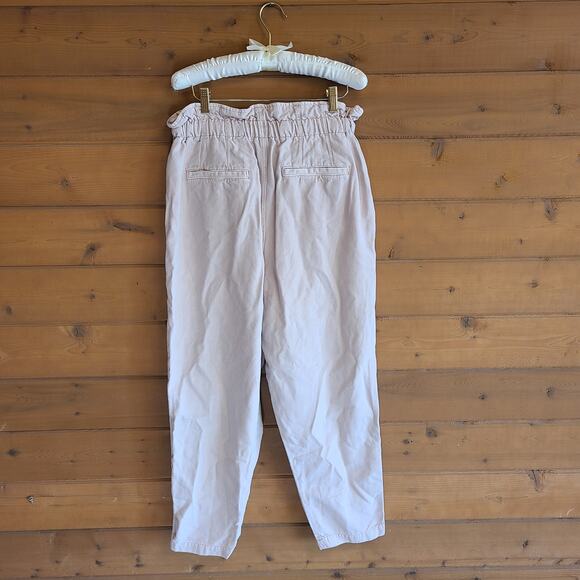 Free People Margate Beige Paperbag Waist Pleated Trouser Pant Tie Waist M NWOT - Picture 3 of 5